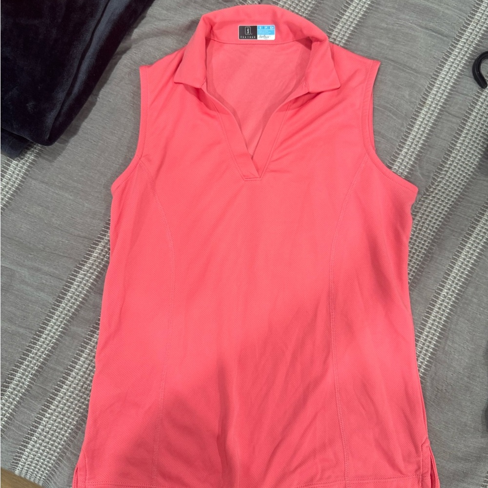 Coral Sleeveless Polo Top